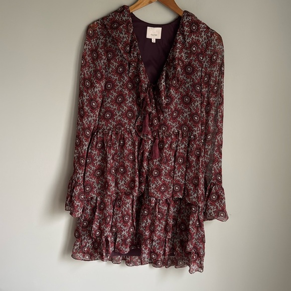 cinq a sept Jasmine Silk Floral-Print Mini Dress Red/ Multi Size - Picture 2 of 14